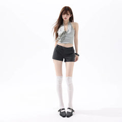 LIZAKOSHT - French Fashion High Street Low Waist Striped Short Pants Y2k Aesthetic All Match Temperament Shorts Casual Short Stright Trouser