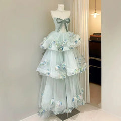 LIZAKOSHT - French Forest Style Strapless Long Evening Gown with High-end Feel, Birthday Coming of Age Gift Princess Dress
