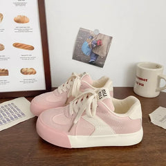 LIZAKOSHT - Pink Platform Sports Shoes Woman Niche Low-top Fashion Korean Style Autumn Women Sneakers PU Leathers Casual Shoes