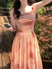 LIZAKOSHT -  Floral Print Dress Women Summer 2023 New Fashion Elegant Slim Vestidos Evening Party Female Strap Long Dresses French Clothes