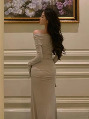 LIZAKOSHT - Sexy Slash Neck Bandage Dresses for Women Autumn Bodycon Evening Party Dress Prom Robe Slim Waist Solid Mermaid Vestidos New