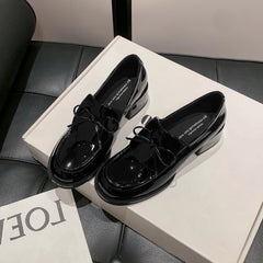 LIZAKOSHT - Fashion Pumps New High Quality Genuine Leather Shoes Loafers Butterfly Bow Round Head High Heels Women's Shoes Lolita