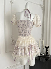 LIZAKOSHT - Summer Women Y2k Kpop Vacation Korean Shoujo 2000s Lolita Outfits 2 Piece Set Short Sleeve Crop Tops + Gyaru Coquette Mini Skirt