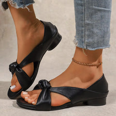 LIZAKOSHT - Vintage Open Toe Round Toe Crossover with Wedge Heel Roman Sandals Simple Temperament Versatile Slip Sandals Women
