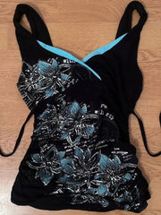 LIZAKOSHT - Vintage Black Print Patchwork Streetwear Tanks Women Grunge Bandage Fairy Camisole Summer Harajuku Sexy Y2k Aesthetic Tank Top