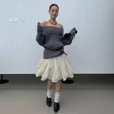 LIZAKOSHT - Style Lace Tulle Skirt Women Fairycore Sweet Elegant Ruffle Skirts Vintage Streetwear Irregular Layered Pretty Skirts