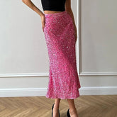 LIZAKOSHT  -  Ladies Casual Shiny Sequin Slim A-line Skirt New Autumn Winter Elastic Waist Wrap Hip Skirt Elegant Temperament Banquet Skirts