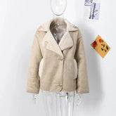 LIZAKOSHT - Women's Casual Fashion Comfortable Jacket 2025 Spring European and American Style Lapel Loose Fur Integrated Warm Jacket