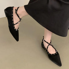 LIZAKOSHT - Women Flats Shoes 2024 Designer Luxury Rivet Fashion Ladies Flat Ballet Shoes Slingbacks Pointed Toe Casual Female Loafers Mujer