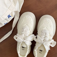 LIZAKOSHT - Ladies Shoes with Bow High on Women Footwear Platform Canvas Lace Up Off White 2024 New In Free Shipping Offer Trends Spring A H