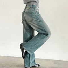 LIZAKOSHT  -  Women Jeans Low Waist Zipper Button Solid Color Trousers with Pockets for Daily Streetwear