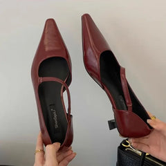 LIZAKOSHT - Elegant Women Pumps Pointed Toe Shallow Slip On Thin Low Heel Office Dress Pumps Sexy Party Dress Shoe Fashion Narrow Band Mujer