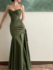 LIZAKOSHT - Elegant Emerald Green Irregular Patchwork Evening Party Dress High Waist Spaghetti Strap Pleated Hem Prom Gown For Women
