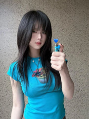 LIZAKOSHT - Harajuku T Shirts Women Sexy Printing Short Sleeve Slim Stretch Crop Tops Vintage Y2k Tops Ladies Casual Tshirt