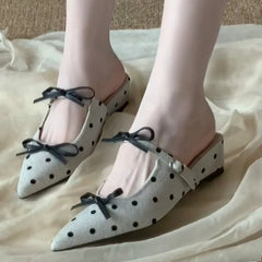 LIZAKOSHT - Designer Spring Summer Butterfly-knot Women Mules Slippers Wedges Heel Slip On Slide Ladies Elegant Polka Dot Dress Sandalias