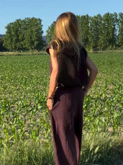 LIZAKOSHT - Sexy V-neck Top Pants 2 Piece Sets Women Casual Short Sleeve Top High Waist Straight Pant Sets 2025 Female Summer Chic Outfit