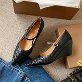 LIZAKOSHT - Fashion Pumps New High Quality Genuine Leather Woven Pointed Poe Heels Mary Janes Shoes Daily Commuter Women's Shoes