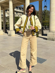 LIZAKOSHT  -  Casaul Patchwork Women Jacket Fashion O-neck Full Sleeve Single Breasted Pockets Coat 2025 Autumn Female Warm Street Wear