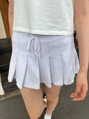 LIZAKOSHT - Drawstring Gray Mini Pleated Skirt Women Summer Elastic Waist Simple A-line Faldas Sweet Preppy Style Solid Sport Short Skirts