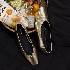 LIZAKOSHT - New Brand Women Flat Shoes Fashion Round Toe Shallow Slip On Ladies Mules Soft Flat Heel Dress Ballerinas Shoes Ballet Shoes