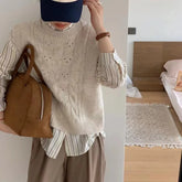 LIZAKOSHT  -  Milk Gentle Crewneck Sweater Vest Female Autumn and Winter New Korean Loose Soft Waxy Waxy Fold Wear Sweater Vest Top