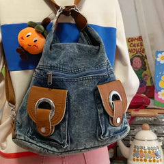 LIZAKOSHT - Vintage Denim Womens Shoulder Bag Large Capacity 2024 New Fashion Student Backpack Korean Style Advanced Designer Tote Bag