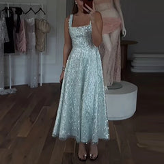 LIZAKOSHT - Fashion Temperament Sleeveless Evening Dresses Elegant Party High Waisted Pleated Dress Shiny Sequins Mesh Halter Long Dresses