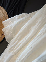 LIZAKOSHT - Summer Korean Solid Casual Loose A-LINE Flower Embroidery White Patchwork Ruffles Skirts