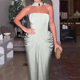 LIZAKOSHT - Hip Skirt Slim Fit Luxury Sense Temperament Celebrity Bandeau Waist Pressed Pleated Long Skirt