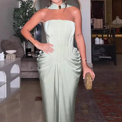 LIZAKOSHT - Hip Skirt Slim Fit Luxury Sense Temperament Celebrity Bandeau Waist Pressed Pleated Long Skirt