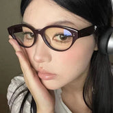 LIZAKOSHT - Y2K Harajuku Cat Eye Frame Glasses Women Retro Triangle Eyeglasses Reading Computer Spectacle Goggles Anti-Blue Light Eyewears