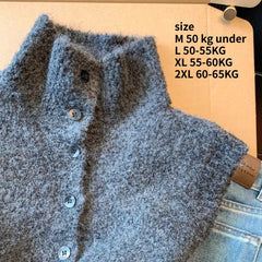 LIZAKOSHT - White Plush Vest Autumn Winter Women's Turtleneck Sleeveless Knitted Cardigan Outwear Lady Casual Faux Wool Pull Sweater Vest