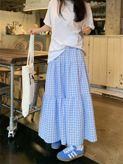 LIZAKOSHT - Hot Sale Summer Long Skirts Women Plaid Loose Chic New Summer All Match Fashion 2024 Mujer Slim Gentle Vacation