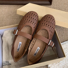 LIZAKOSHT - New Spring Women Flat Shoes Fashion Hollow Round Toe Ladies Elegant Loafer Shoes Soft Flat Heel Outdoor Boat Shoes New Woman