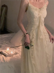 LIZAKOSHT - Summer Ruffle Elegant Fairy Dress Female High Waist Strap Holiday Dress Lady Sleeveless Beach Dress