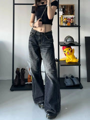 LIZAKOSHT  -  Women Black Gothic Y2k Cargo Jeans Baggy Harajuku Denim Trousers Y2k Emo Jean Pants Vintage Aesthetic 2000s Trashy Clothes 2024