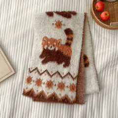 LIZAKOSHT - 170cm Cute Red Panda Knit Imitate Mink Wool Scarf Soft Comfort Women Winter Neckerchief Girls Students Warm Scarves