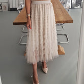 LIZAKOSHT - Elastic Waist Fashion Patchwork Maxi Skirts, Women Spring Summer Loungewear Simple Skirts, All Match Loose Sweet Ladies Skirts