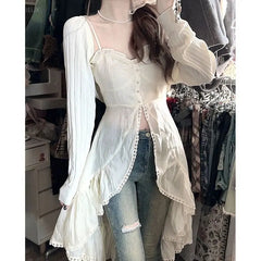 LIZAKOSHT - White Ruffled Shirt Camis Dress Sexy Vestidos De Mujer Irregular Robe Femme Summer New Y2k Dresses Slim