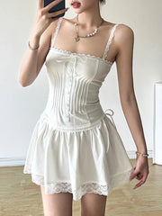 LIZAKOSHT  -  Y2k Aesthetic Lace Patchwork Women Dress Vintage Grunge Slim Harajuku Sexy Bandage Dresses Pleated Streetwear Vestidos De Mujer