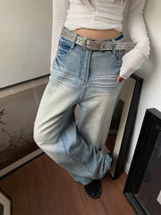 LIZAKOSHT  -  Autumn Women's Vintage Aesthetic Jeans Loose Washed Casual Style Harajuku Pants Y2K Wide Leg Punk Baggy Denim Trouser