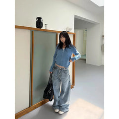 LIZAKOSHT - Women Blue Gothic Y2k Baggy Jeans Harajuku Vintage Cargo Denim Trousers Japanese 2000s Style Oversize Jeans Pants Autumn