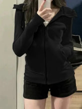 LIZAKOSHT - Fashion Hood for Women Fleece Women Casual Vintage Sweatshirts Solid Slim Long Sleeve Zipper Pockets Autumn Winter Hoodie