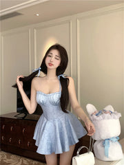 LIZAKOSHT - Women Sleeveless Off Shoulder Sweet Mini Dress Corset Boning Lace Jacquard Slim Fit Pink Sexy Strapless Summer Dress