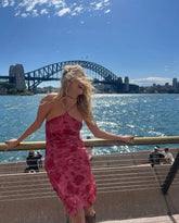 LIZAKOSHT - Women Sexy Floral Print Slim Halter Dress Chic Sleeveless Off-shoulder Backless Bodycon Dresses Lady Vacation Street Gowns