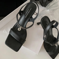 LIZAKOSHT - Fashion Sandals Women's New High Quality Genuine Leather Classic Thin Belt High Heel Sandals Modern Summer Open Shoes