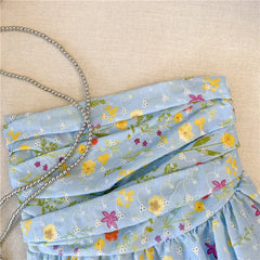 LIZAKOSHT - Strapless Strapless Strapless Pure Desire Blue Floral Puffy Camisole Women's Summer Design High-end Niche Outfit Tube Top