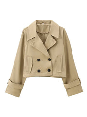 LIZAKOSHT - Lapel Loose Solid Women Jacket Full Sleeve Double Breasted Lady Coat Autumn Winter Casual Pocket All Match Female Outwear