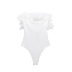 LIZAKOSHT - Summer White Organza Bodycon Bodysuit Sexy Rib Rompertjes Skinny Women Streetwear Black Jumpsuits Women Rompers