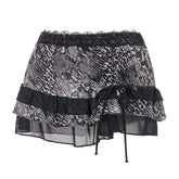 LIZAKOSHT - 00s Vintage Aesthetic Mini Skirt Coquette Women Fairy Lace Trim Low Rise Short Skirt Y2k Leopard Print Tiered Miro Pencil Skirt